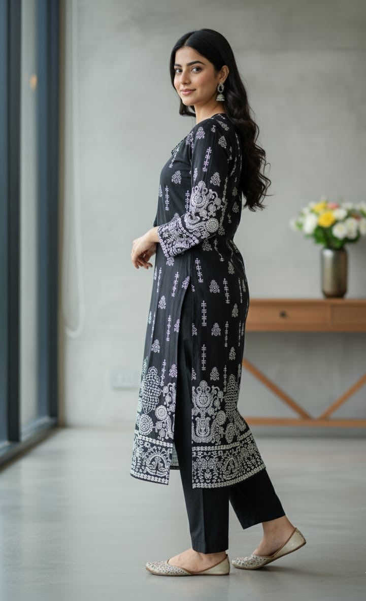 Steam Printed Linen 2-Piece Outfit for Girls (BLACK WHITE-1) (17)