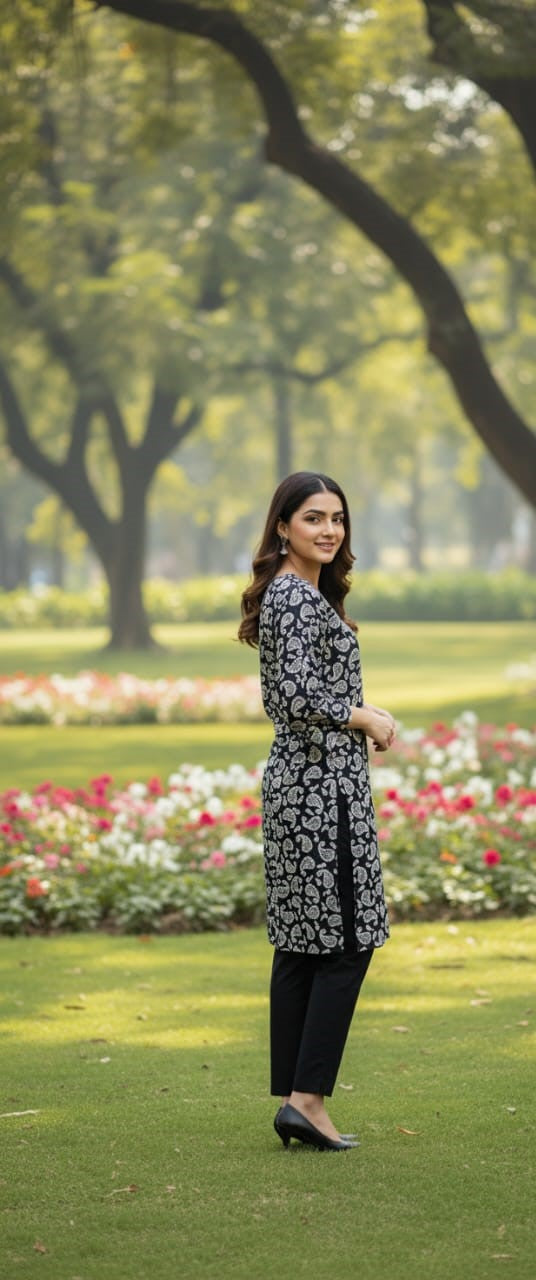 Steam Printed Linen 2-Piece Outfit for Girls (BLACK WHITE-4) (14)