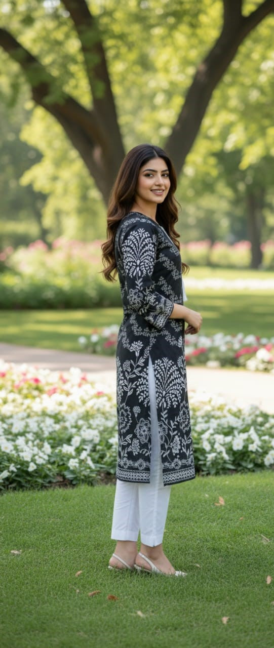 Steam Printed Arabic Lawn 2-Piece Outfit for Girls (BLACK WHITE-6) (12)