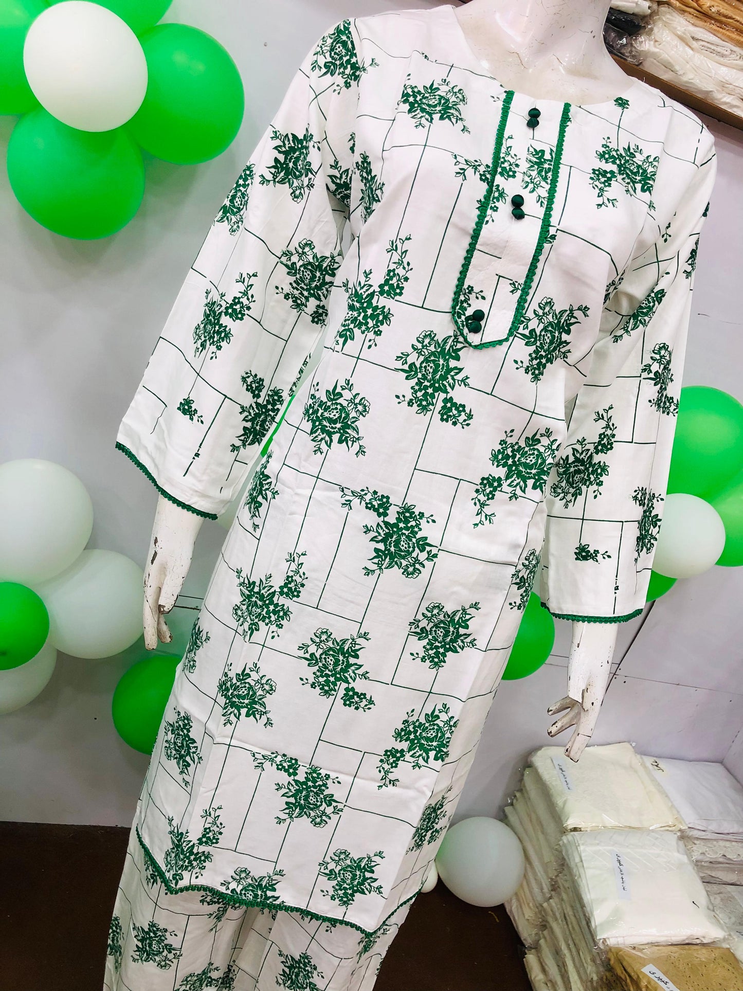 Ever Green SUMMER LINEN 2 PIECE  (Check Flower) (95)