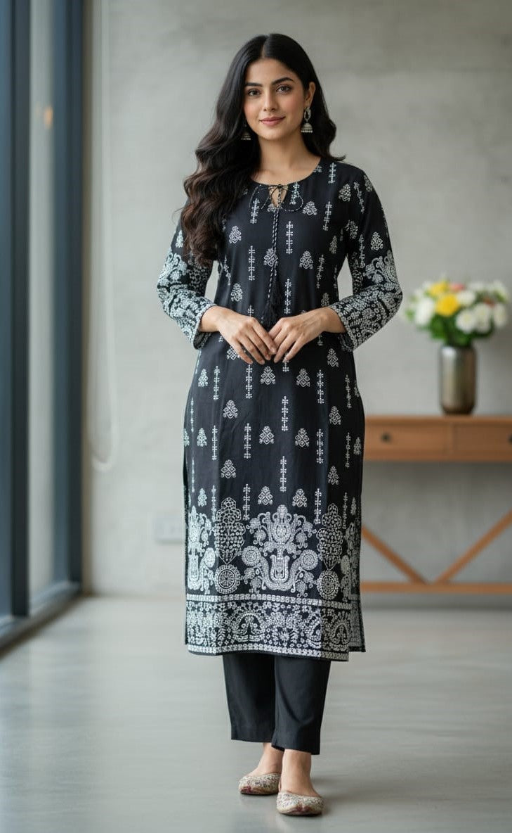 Steam Printed Linen 2-Piece Outfit for Girls (BLACK WHITE-1) (17)