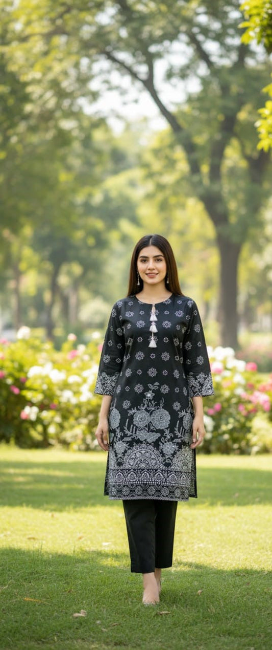 Steam Printed Linen 2-Piece Outfit for Girls (BLACK WHITE-3) (15)