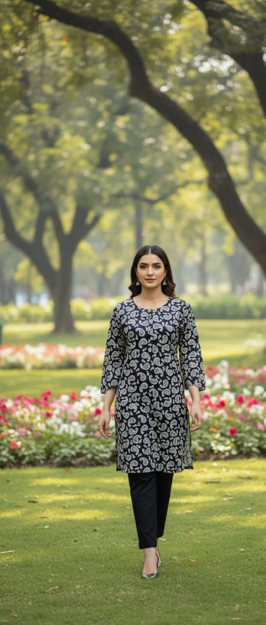 Steam Printed Linen 2-Piece Outfit for Girls (BLACK WHITE-4) (14)