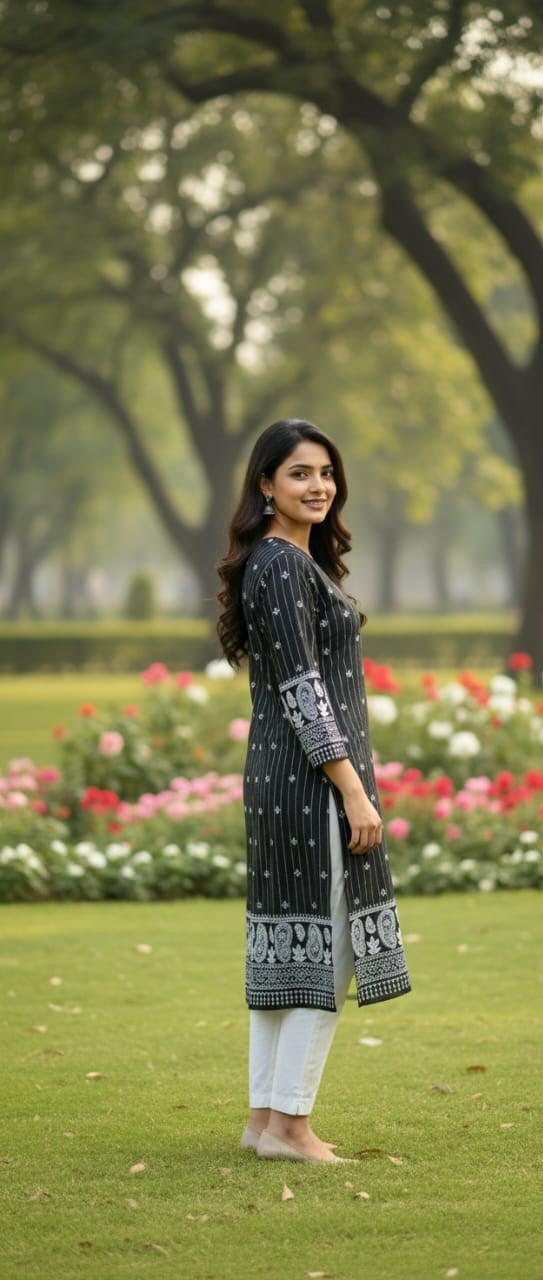 Steam Printed Linen 2-Piece Outfit for Girls (BLACK WHITE-4) (13)