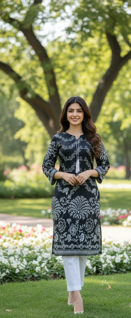 Steam Printed Arabic Lawn 2-Piece Outfit for Girls (BLACK WHITE-6) (12)