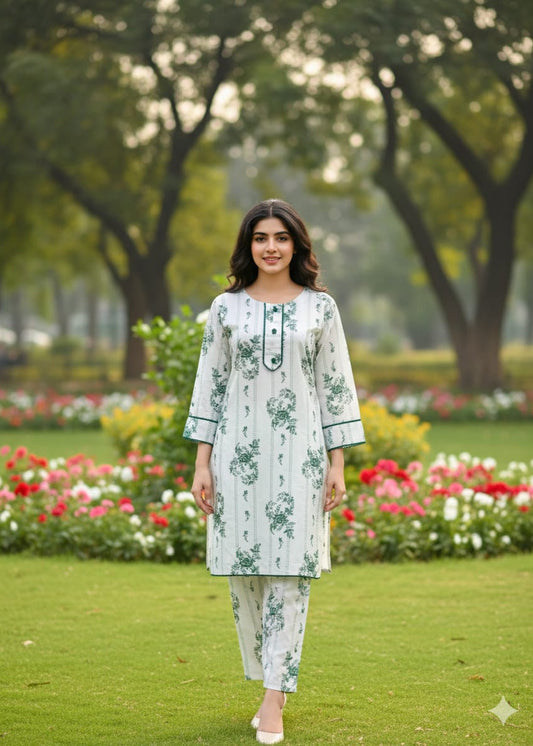 Ever Green SUMMER LINEN 2 PIECE  (Check Flower) (95)